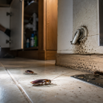 Close-up of a German cockroach on a kitchen surface, illustrating common indoor cockroach identification