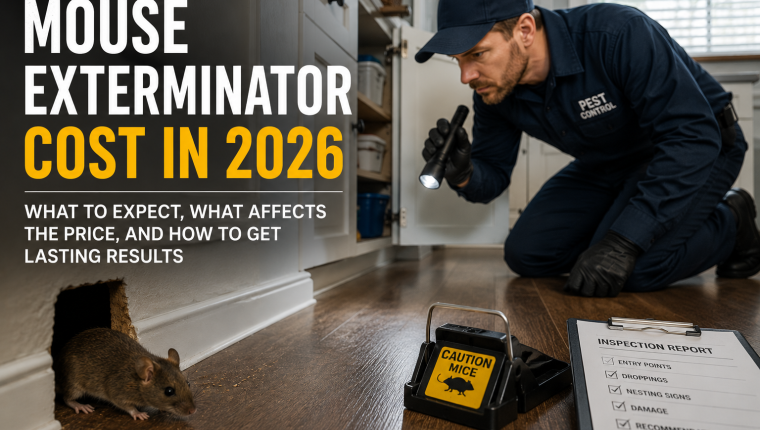 Mouse exterminator setting a snap trap near a wall gap